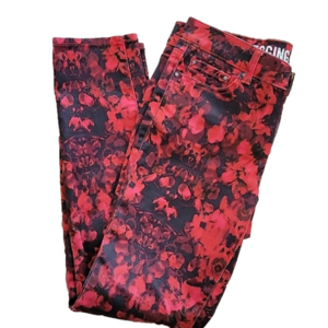 DKNY Red/Black Floral Print Jegging Jeans Size 8 EUC